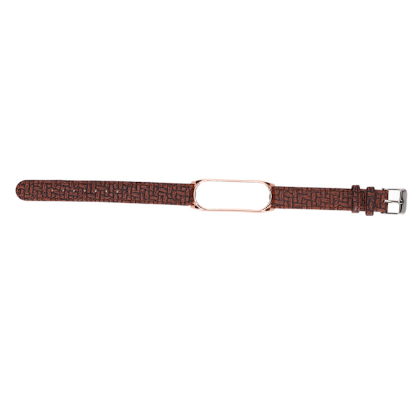 Smart Armband Smartwatch Armband Läderrem Metallhölje Anti-förlust för Mi Band 6 5 NFC (Brun Guld)
