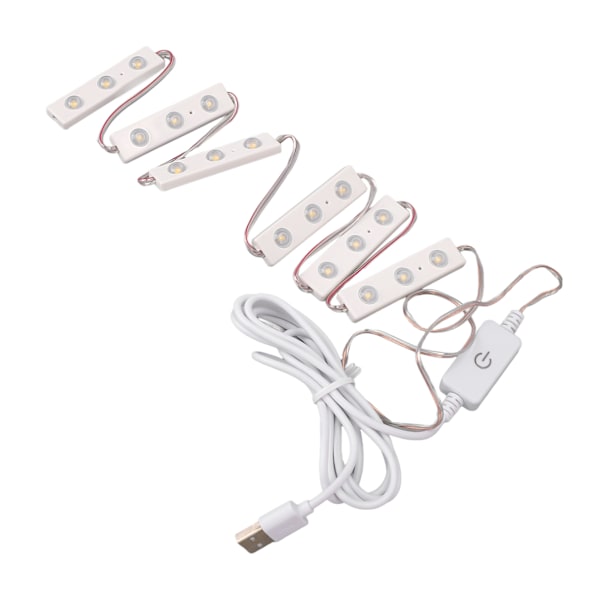 LED-sminkspegellampa med Justerbar Ljusstyrka, USB-kontakt, DIY-spegelremsa, 6 Strängar (18st Ljuschips)