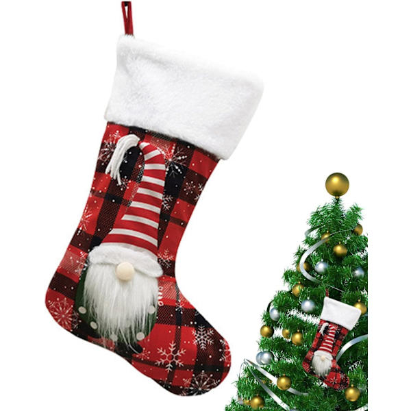 Julstrumpa Väska | Jul Ansiktslösa tomtar Skandinaviska Nisse Tygpåsar red