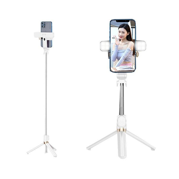 Selfiestick / Stativ Fjärrkontroll med LED-lampa - Vit