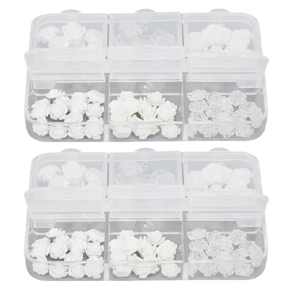 2 Ask Nail Art Dekorationer Delikat Kompakt Vit Ros Kamelia Nail Art Strass för Flickor