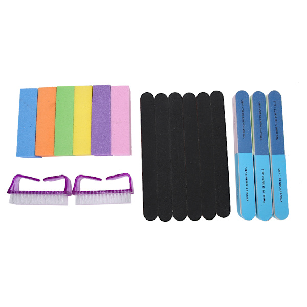 17-delad nagelkonstsats med slipblock, poleringsband, slipband, dammborste och nagelkonstverktyg
