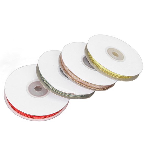 4-pack Satinband med Gyllene Kant, 9mm Bredd, 4 Färger, 22m Längd, Set för DIY-Tillbehör
