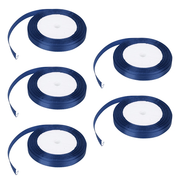 5-pack Satängband 22m Långt 10mm Brett Bröllopsfest Dekoration DIY Tillbehör för Presentkaka Godisask Inpackning Mörkblå