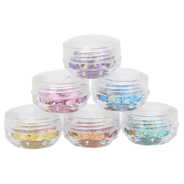 6 Ask Nagelglitter Sequin Set Blandade Flakes Glittrande Glansiga Nagelkonst Dekoration för Manikyr Ansikte