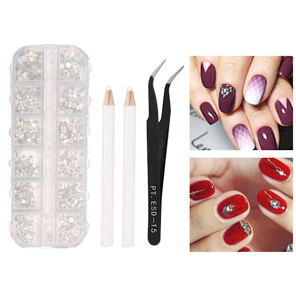 Nagelprickpenna Nagelkonst Utsökta Strass Dekoration Pincett Set Manikyrverktyg