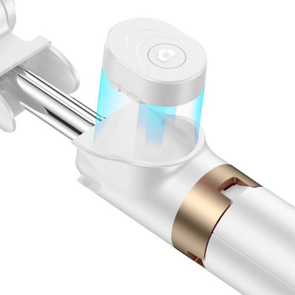Selfiestick / Stativ Fjärrkontroll med LED-lampa - Vit