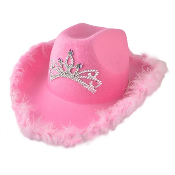 Rosa Cowboyhatt i Filt med Halsbandssnöre Cosplay Party Kostymtillbehör Lekkläder för Kvinnor