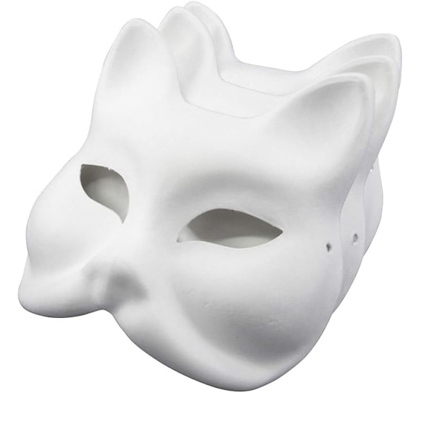 Kattmask Vit Kattmask Tom DIY Halloween Mask Djur Halvmask Maskeradboll B