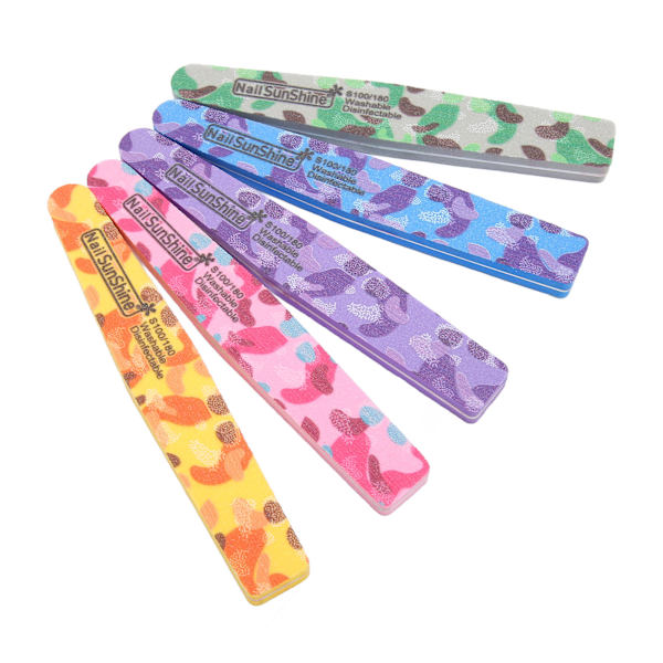 5-pack Nagelfil Reusable Tvättad Färgglad Svamp Plastbräda Nagelfilning Strip för DIY