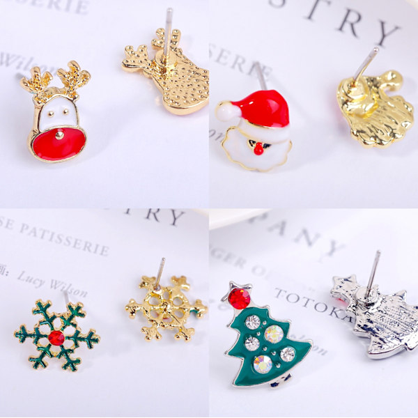 1 par Jul örhängen studs Earrings Snöflingor klockor