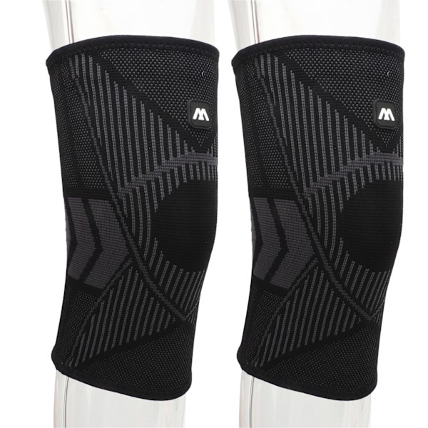 Ett par knäskydd, svart nylon, andningsbar elastisk knäskyddsstrumpa för fitness och sport, XL