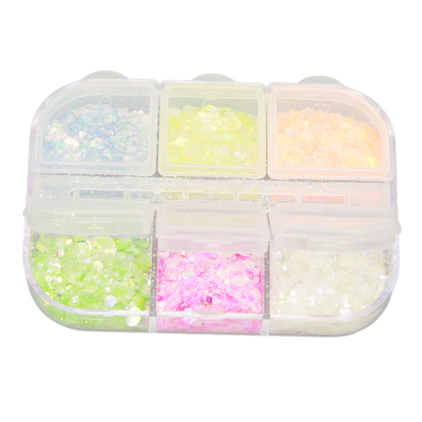 Nagelglitter Blandat Glitter 6 Färger Lysande Dekorativ Nagelkonst Sekvenser för DIY-konst