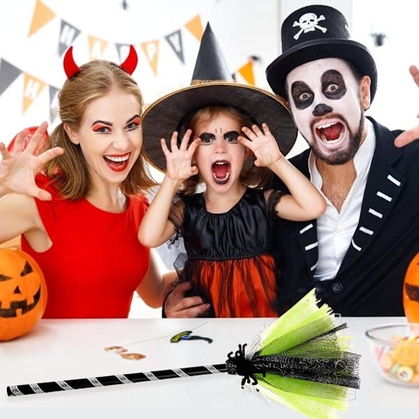 3 färgade kvast rekvisita Halloween kvast för häxa kostym barn