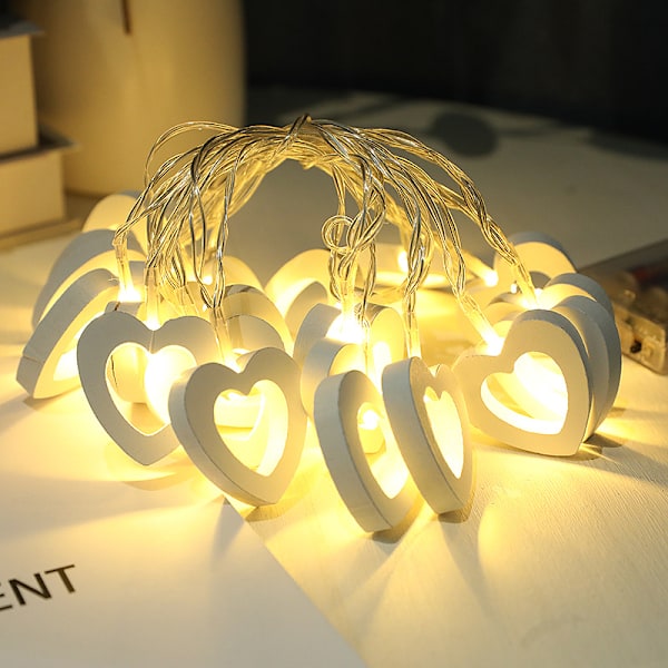Juldekoration Antik Liten Ljuskedja Led Trä Hängande Julgranlampa Sträng Ljuskedja Warm White Heart 6M40led