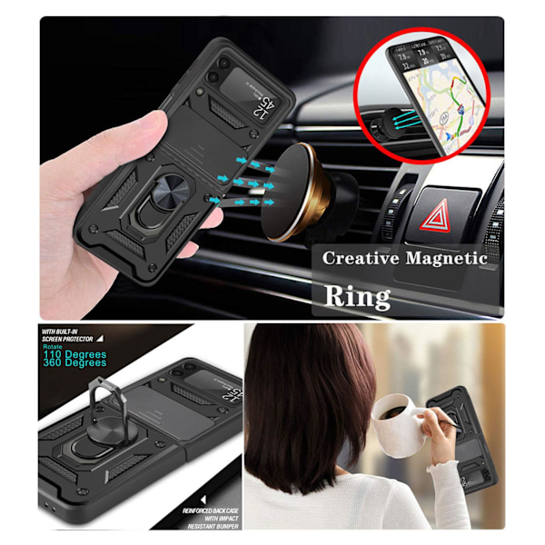 Telefonfodral Kompatibelt för Samsung Galaxy Z Flip 3 TPU Magnetisk Metallringfäste Stötskyddande Fodral