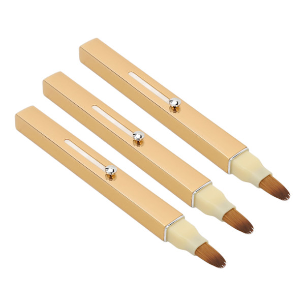 3-pack Guld Teleskopiskt Läppborste Bärbar Mjuk Hår Dubbelsidig Concealer Läppsminkborste Kosmetisk Verktyg