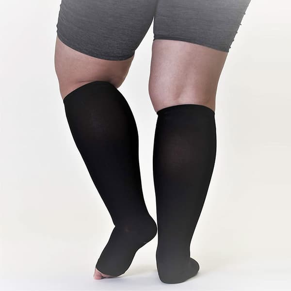 Öppna tå Plus Size Kompressionsstrumpor Elastiska Strumpor svart 4XL