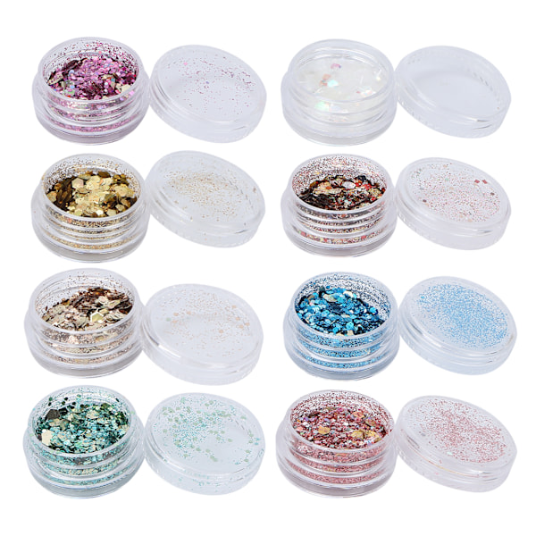8 Ask/Set Naglartspaljetter DIY Hantverk Nagelglitterflingor Naglartsdekoration Tillbehör