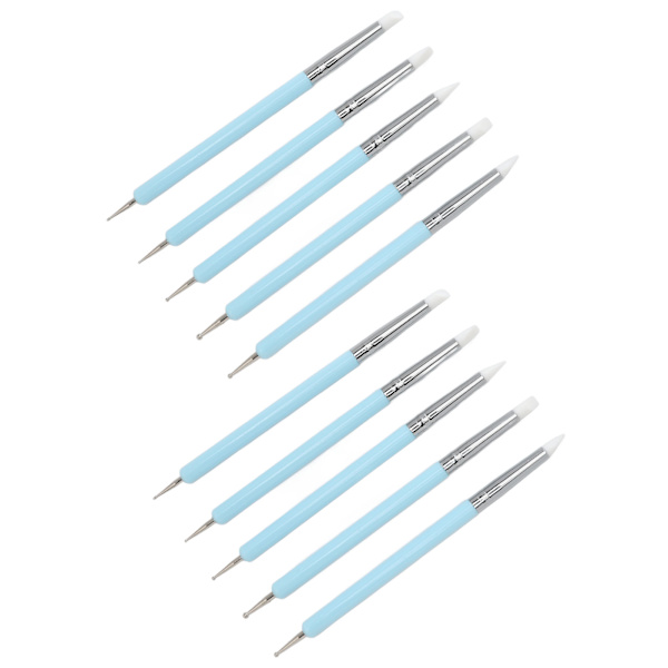 2-pack Dubbla Spetsar Nagelkonst Punktpenna Silikonhuvud Nagelkonst Skulptur Polish Carving Pen