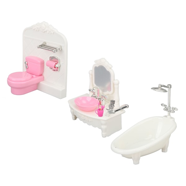 Dockhus Badrumssats Badkar Toalett Toaletbord Dockhus Toalettmöbler Set för 1/12 Dockhus Möbeltillbehör