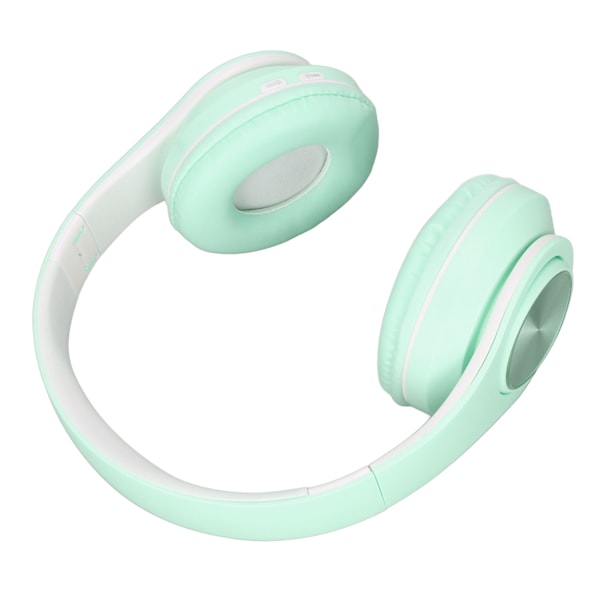 Bluetooth-headset med brusreducering, hopfällbart, över örat, trådlöst, med färgglada lampor för telefon, bärbar dator, grön