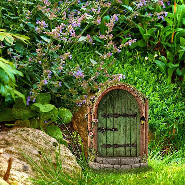 Miniatyr Pixie Elf Fairy Dörr Trädgårdsfönster Dörr Jul green