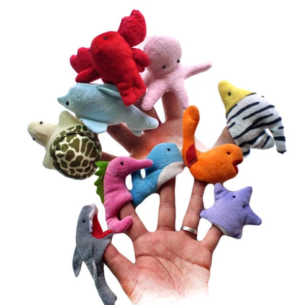 10-pack Havsdjurs Fingerdockor Barn Cartoon Plysch Pedagogiska Handdockor Leksaker