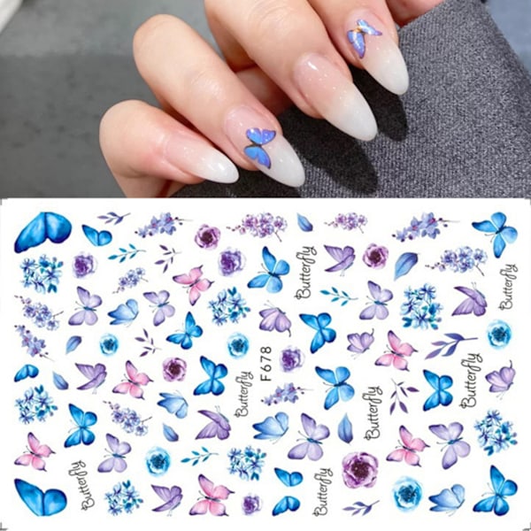 8 ark Blå Fjäril 3D Nagelkonst Dekaler för DIY