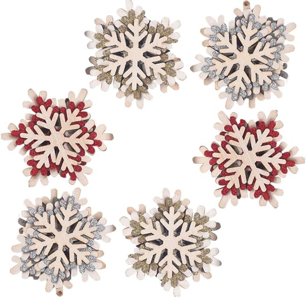 Inomhus utomhus julgranshängen, trä snöflinga 6st
