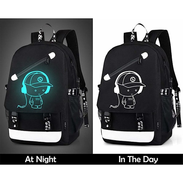Luminous Laptop Ryggsäck, USB-port - Music Boy Svart