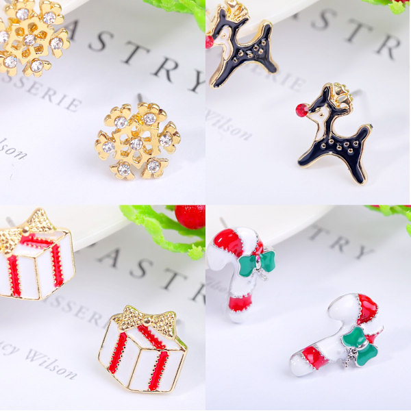 1 par Jul örhängen studs Earrings Snöflingor klockor