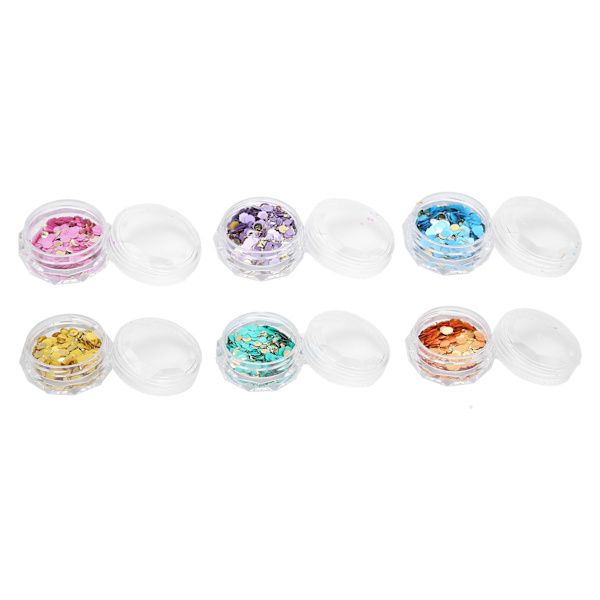 6 Ask Nagelglitter Sequin Set Blandade Flakes Glittrande Glansiga Nagelkonst Dekoration för Manikyr Ansikte