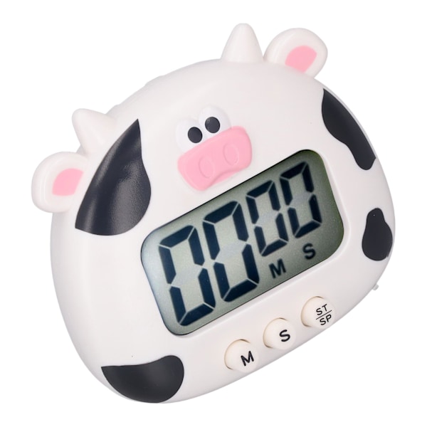 Digital Kökstimer Uppräkning Nedräkning Cartoon Djurljud Blinkande Alarm Enkel Användning med Stativ för Matlagning Undervisning Vit Ko