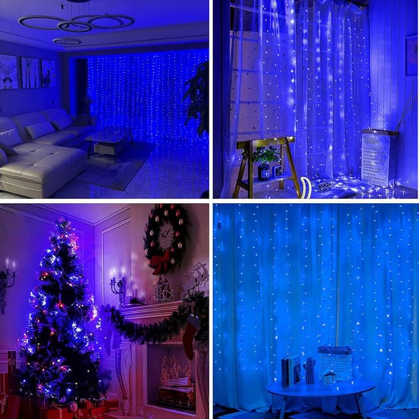 LED-ljus? 3 x 3m, 300 LED Light Loop 8 Mode, USB Light Loop Gardin med fjärrkontroll, jul blue