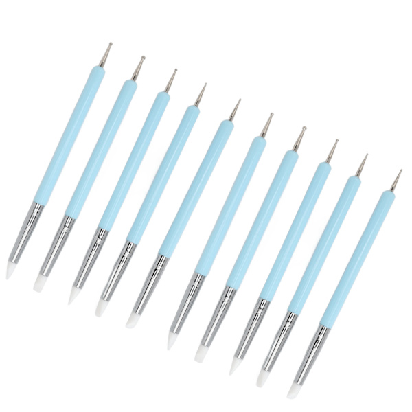 2-pack Dubbla Spetsar Nagelkonst Punktpenna Silikonhuvud Nagelkonst Skulptur Polish Carving Pen