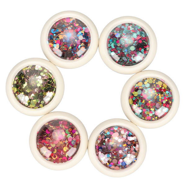 6 Ask Nagelkonst Glitter Sekvenser Färgglada Runda Nagelglitter Sekvenser för DIY Nagelkonst Dekoration