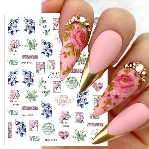 3 st Ros Nageldekaler Blomma 3D L