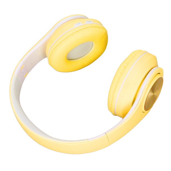 Bluetooth-headset med brusreducering, hopfällbart, över örat, trådlöst, med färgglada lampor för telefon, bärbar dator, gul