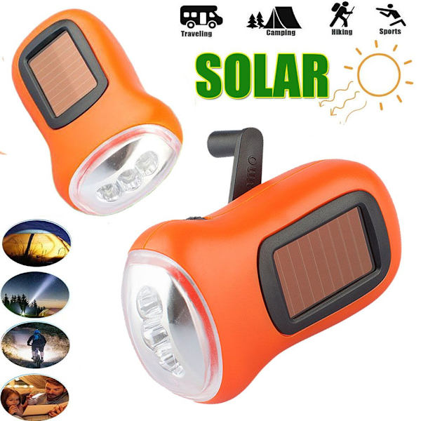 LED-ficklampa med solenergi, handvev och campingljus