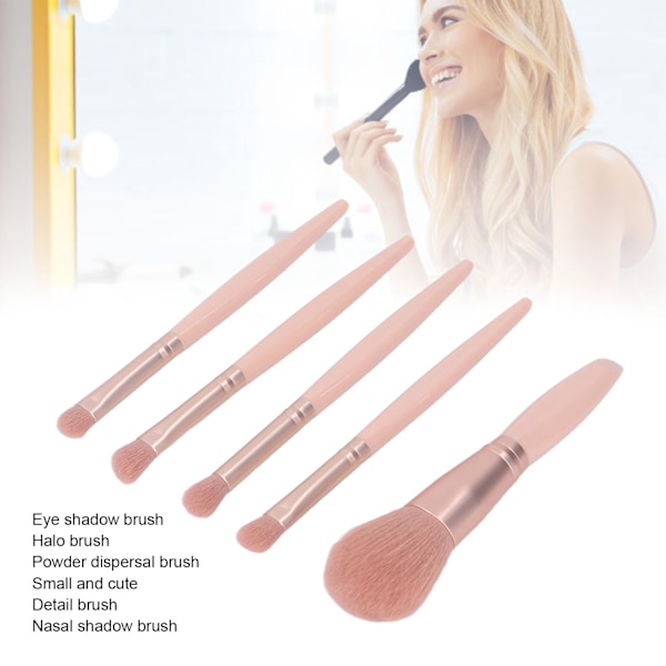 5-pack Sminkborste Set Bärbar Multifunktionell Kosmetisk Borste Set med Spegelask Aprikosrosa