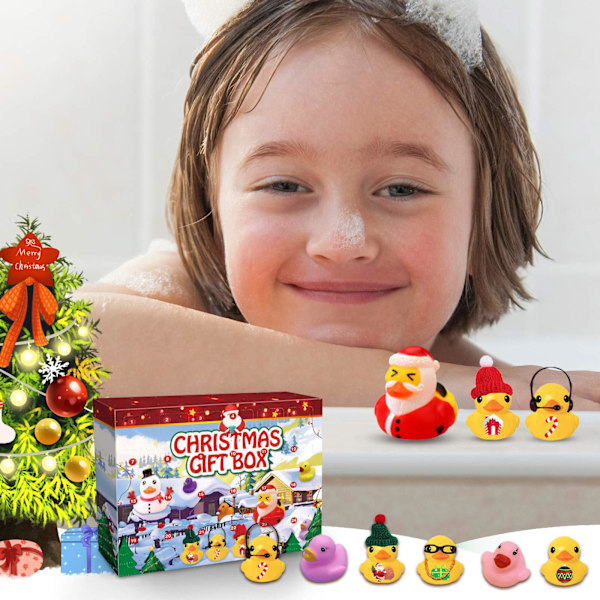 Jul Gummi Anka Adventskalender Jul Diy24 Fyrkantig italiensk leksak Gummi Duck Toy Blind Box 31*22*5cm