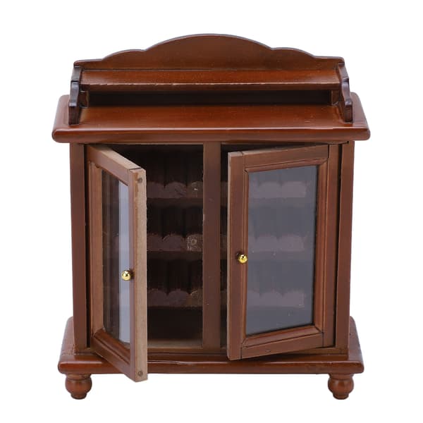 Trähusdocka Skåp Klassisk Elegant DIY Miniatyr Skåp Möbel för 1/12 Dockhus Valnöt