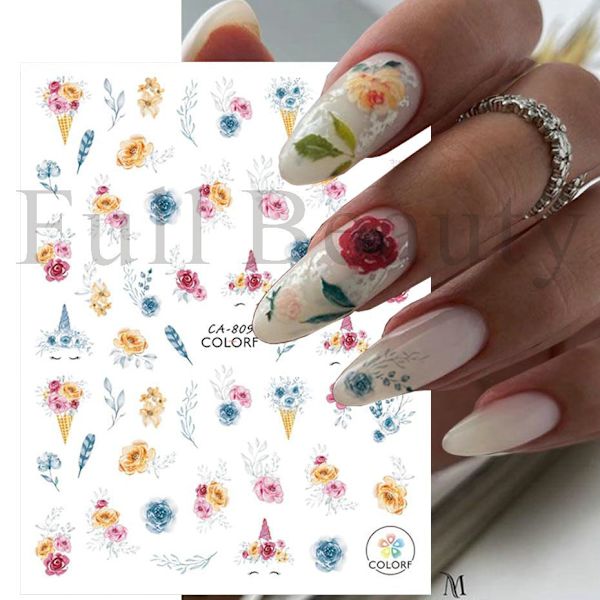 3 st Ros Nageldekaler Blomma 3D B