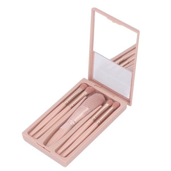5-pack Sminkborste Set Bärbar Multifunktionell Kosmetisk Borste Set med Spegelask Aprikosrosa