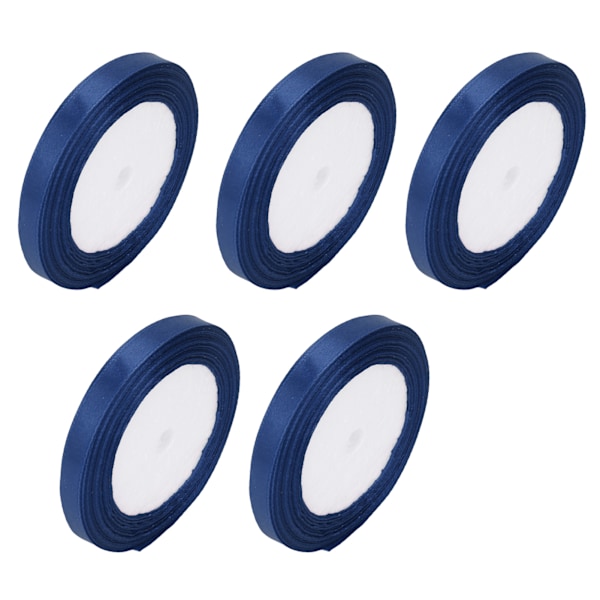 5-pack Satängband 22m Långt 10mm Brett Bröllopsfest Dekoration DIY Tillbehör för Presentkaka Godisask Inpackning Mörkblå