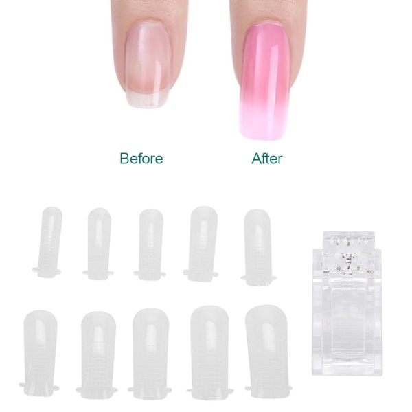 100 st olika storlekar Snabbbyggda Falska Nagelspetsar   Nagelfixering Klämma Nagelkonst Kit Set