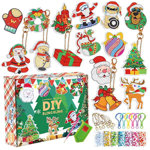 Julblindbox Diamantmålning Akryl DIY Punktdiamant Nyckelring Handgjord Diamantmaterialpaket 9PCS