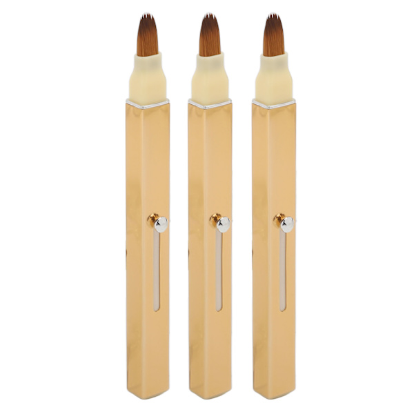 3-pack Guld Teleskopiskt Läppborste Bärbar Mjuk Hår Dubbelsidig Concealer Läppsminkborste Kosmetisk Verktyg