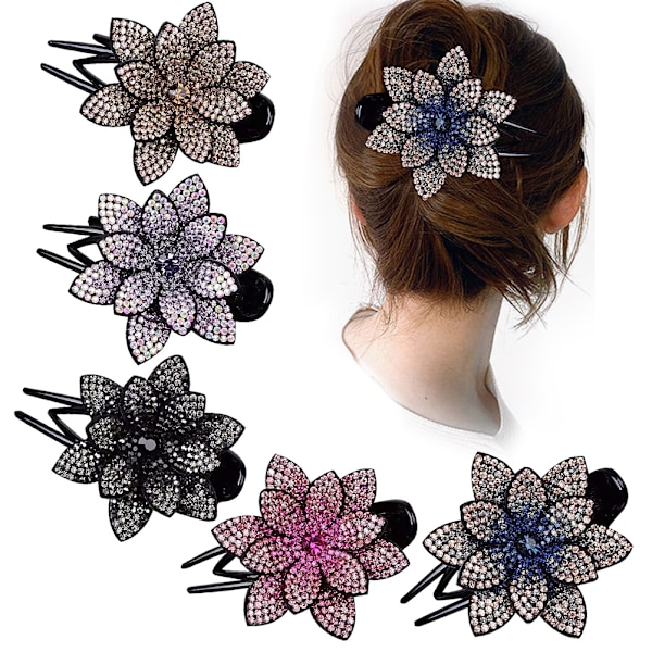 Rhinestone Blomster Hårklämmor Elegant Böjd Hårklämma för Kvinnor Flickor